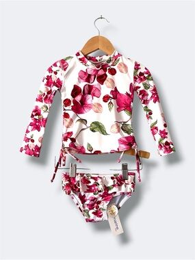 Submarine Mini Rash Guard Girls 18M Bougainvillea Floral 2 Piece Swim Set Ruffle